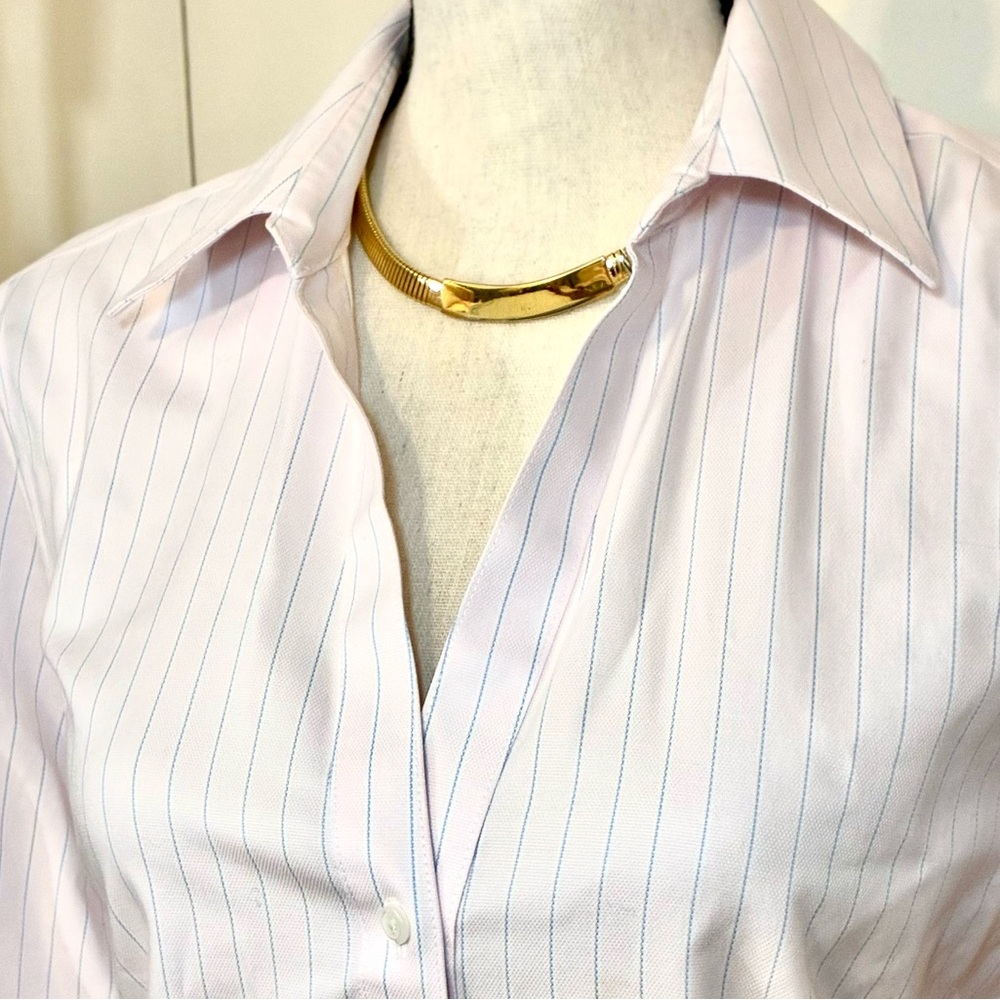 Brooks Brothers Women’s Pink with Thin Blue Stripe, Non-Iron Dress Shirt